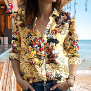 Mickey Mouse Pirates Linen Shirt - Casual Button Down for Women - Magic Kingdom Summer Trip Gift