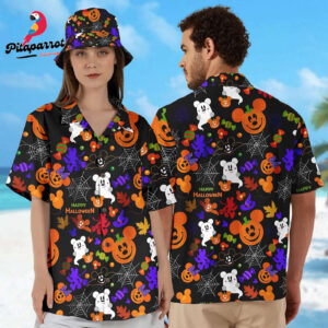 Mickey Mouse Pumpkin Hawaiian Shirt Halloween Trick or Treat Button Up Horror Magic Kingdom Gift