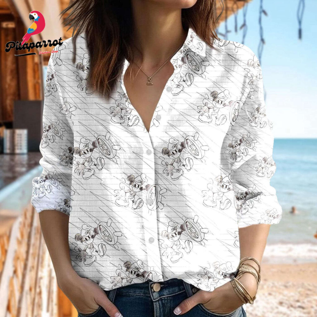 Mickey Mouse Sailor Linen Shirt – Casual Button Down for Women – Magic Kingdom Family Trip Blouse Mickey Mouse Sailor Linen Shirt – Casual Button Down for Women – Magic Kingdom Family Trip Blouse