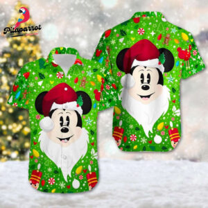 Mickey Santa Claus Christmas Hawaiian Shirt - Cartoon Holiday Xmas Party Button Up - Magic Kingdom