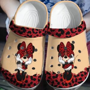 Minnie Luxury Icon Leopart Pattern Red Clogs For Kids And Adults