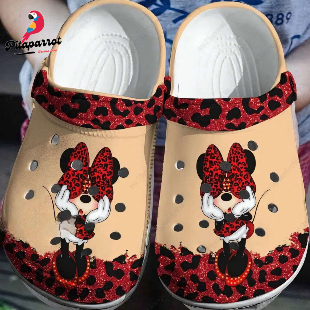 Minnie Luxury Icon Leopart Pattern Red Clogs For Kids And Adults Minnie Luxury Icon Leopart Pattern Red Clogs For Kids And Adults