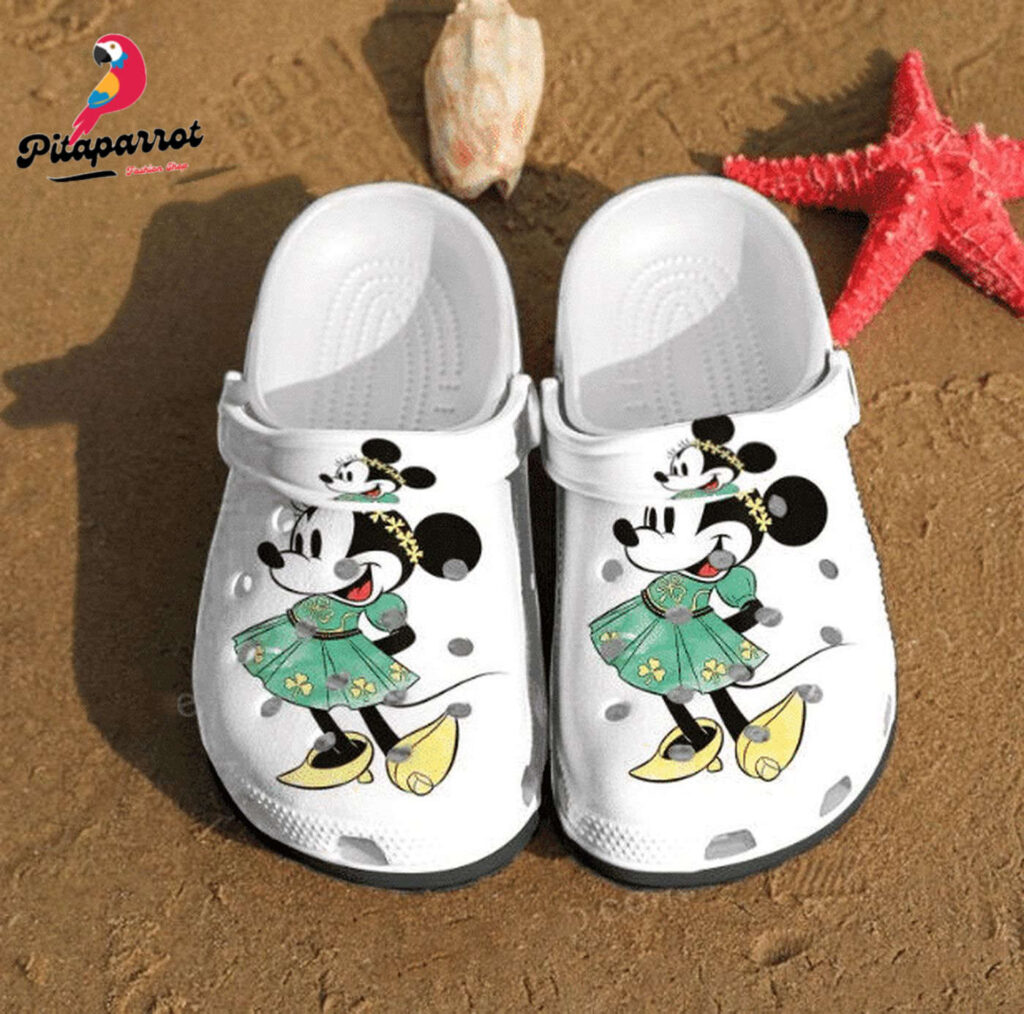 Minnie Mouse PatternClogs-Shoes Classic Clogs Shoes In White Minnie Mouse PatternClogs-Shoes Classic Clogs Shoes In White