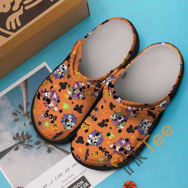 Orange Minnie And Mickey Mouse Couple Boo HalloweenClogs-Shoes-Slippers Classic Clog Shoes