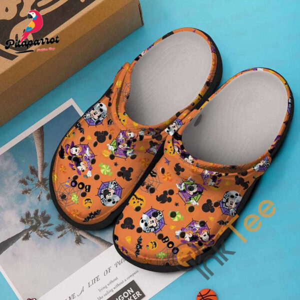 Orange Minnie And Mickey Mouse Couple Boo HalloweenClogs-Shoes-Slippers Classic Clog Shoes