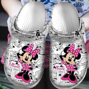 Pink Dress Minnie Mouses Black And White Comic Clogs For Kids & Adults