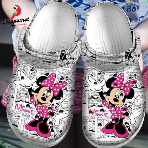 Pink Dress Minnie Mouses Black And White Comic Clogs For Kids & Adults