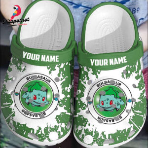 Pokemon Bulbasaur Logo PatternCrocs-Shoes Classic Clogs Shoes In Green & White