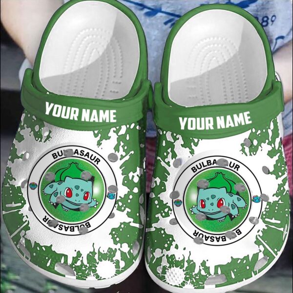Pokemon Bulbasaur Logo PatternCrocs-Shoes Classic Clogs Shoes In Green & White