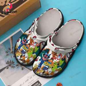 Pokemon Cartoon Characters PatternCrocs-Shoes Classic Clogs Shoes In White & Red