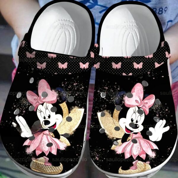 Prety Minnie Angle Wings Black Clogs For Kids And Adults