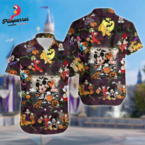 Retro Mickey Minnie Halloween Couple Shirt Hawaiian Vacation Tee