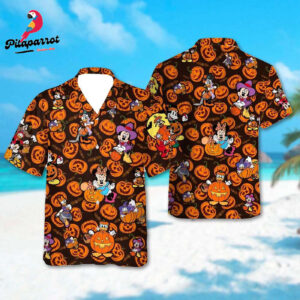 Mickey Mouse Hawaiian Shirt with Friends Halloween All Over Print Button Up