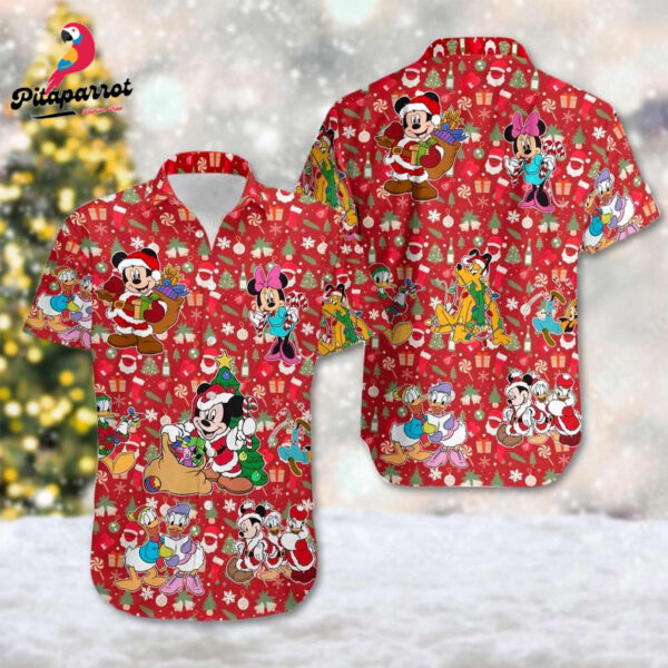 Santa Mickey Christmas Hawaiian Shirt – Mickey & Friends Xmas Button Up Magic Kingdom Shirt