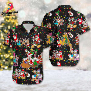 Santa Mickey Mouse Hawaiian Shirt Christmas Light Hawaii Tee Disney Xmas Party Gift