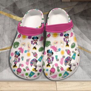 Summer Holiday Minnie Mouse white Clogs For Kids & Adults
