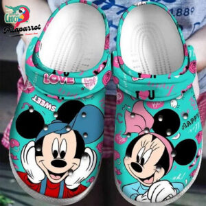 Sweet Happy Micke And Minnie Mouse Turquoise Clogs For Kids & Adults