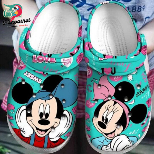 Sweet Happy Micke And Minnie Mouse Turquoise Clogs For Kids & Adults