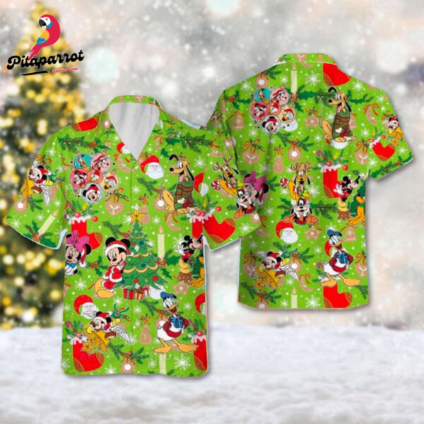 Tropical Mickey & Friends Christmas Hawaiian Shirt – Minnie Mouse Donald Goofy Pluto Xmas Gift