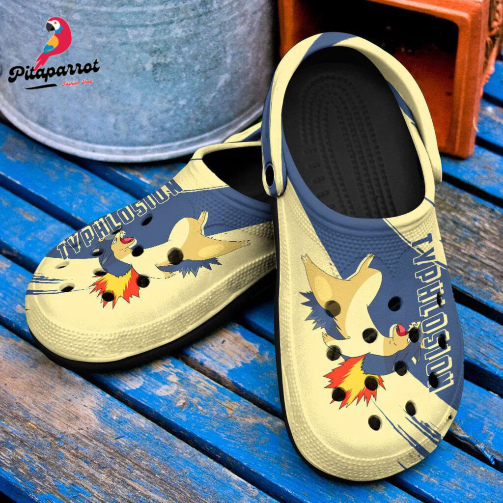 Typhlosion Fire Type Pokemon CuteCrocs-Shoes Classic Clogs Shoes In Blue Beige Typhlosion Fire Type Pokemon CuteCrocs-Shoes Classic Clogs Shoes In Blue Beige